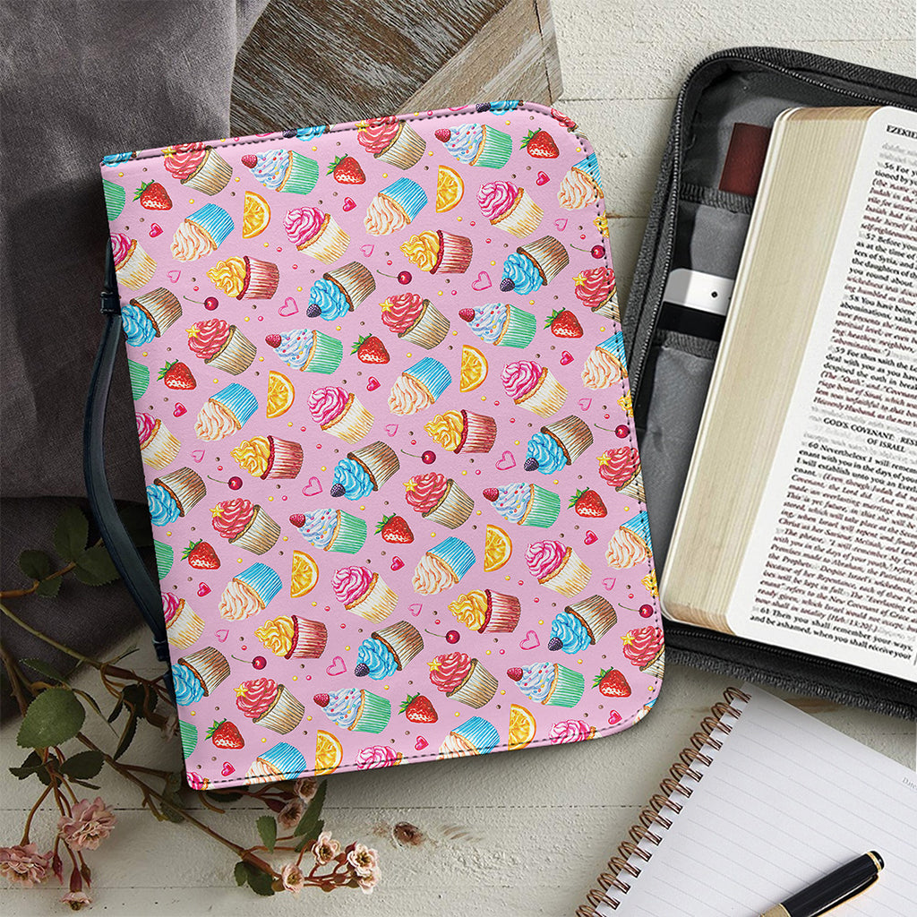 Watercolor Cupcake Pattern Print Leather Bible Cover