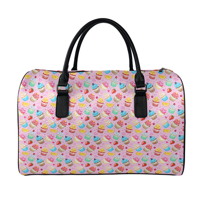 Watercolor Cupcake Pattern Print Leather Duffle Bag