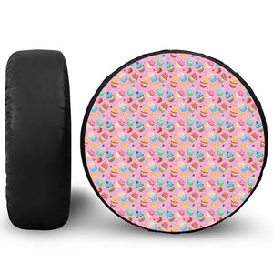 Watercolor Cupcake Pattern Print Leather Spare Tire Cover