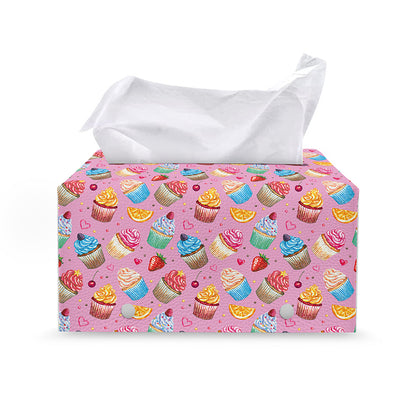 Watercolor Cupcake Pattern Print Leather Tissue Box Cover