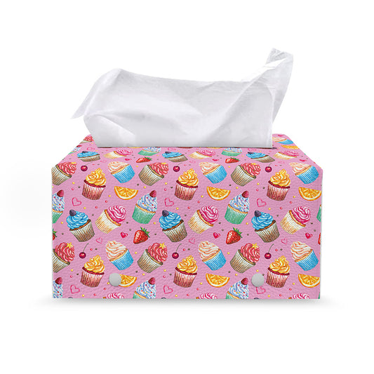 Watercolor Cupcake Pattern Print Leather Tissue Box Cover