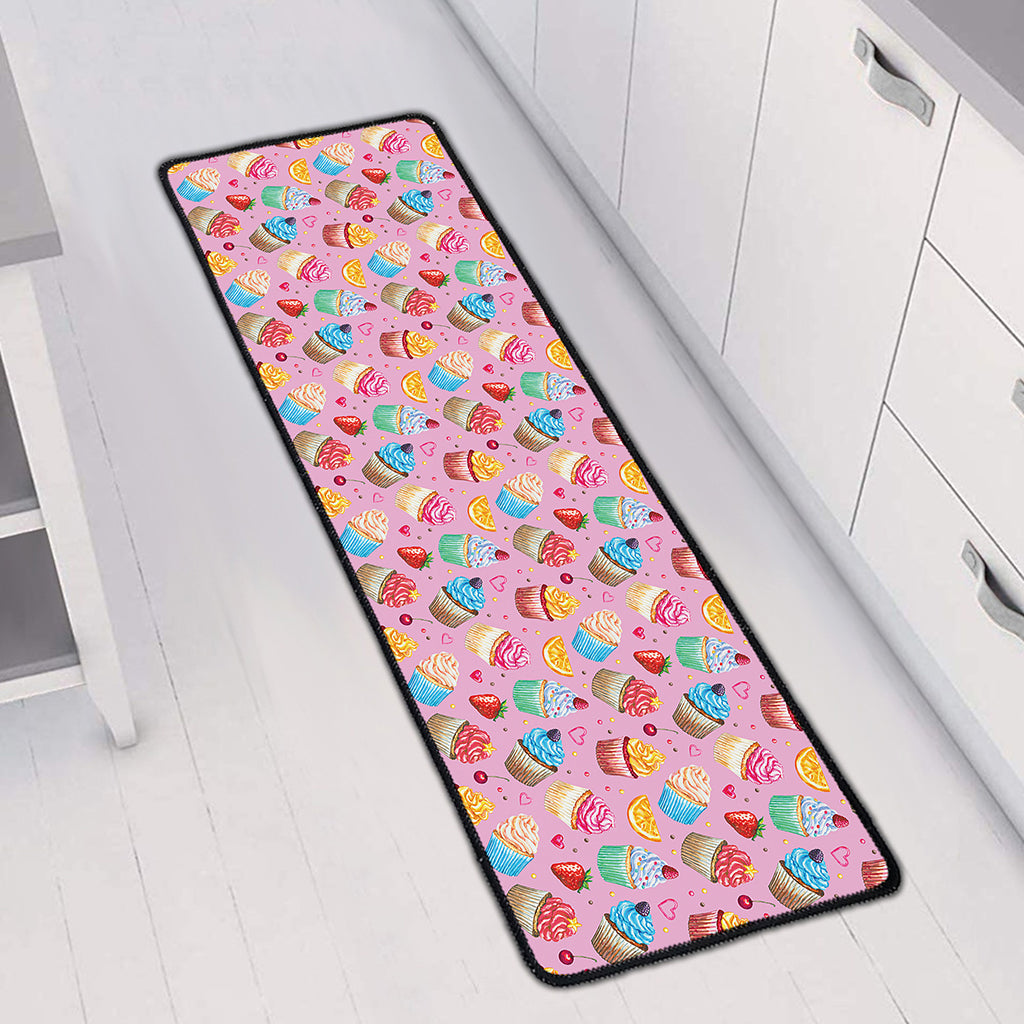 Watercolor Cupcake Pattern Print Long Kitchen Mat