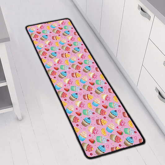 Watercolor Cupcake Pattern Print Long Kitchen Mat