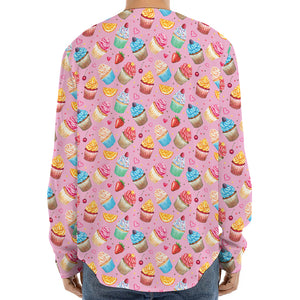 Watercolor Cupcake Pattern Print Long Sleeve Baseball Jersey