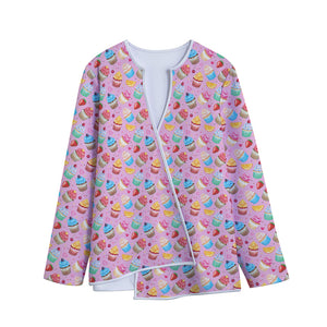 Watercolor Cupcake Pattern Print Long Sleeve Short Coat