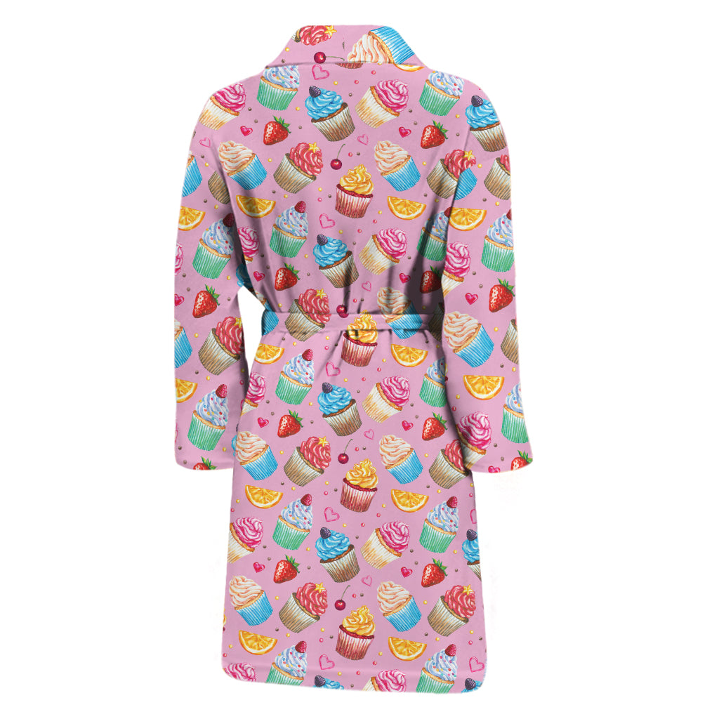 Watercolor Cupcake Pattern Print Men's Bathrobe