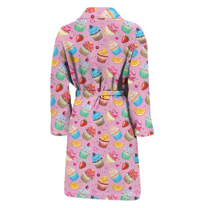 Watercolor Cupcake Pattern Print Men's Bathrobe