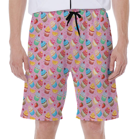 Watercolor Cupcake Pattern Print Men's Beach Shorts