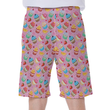 Watercolor Cupcake Pattern Print Men's Beach Shorts