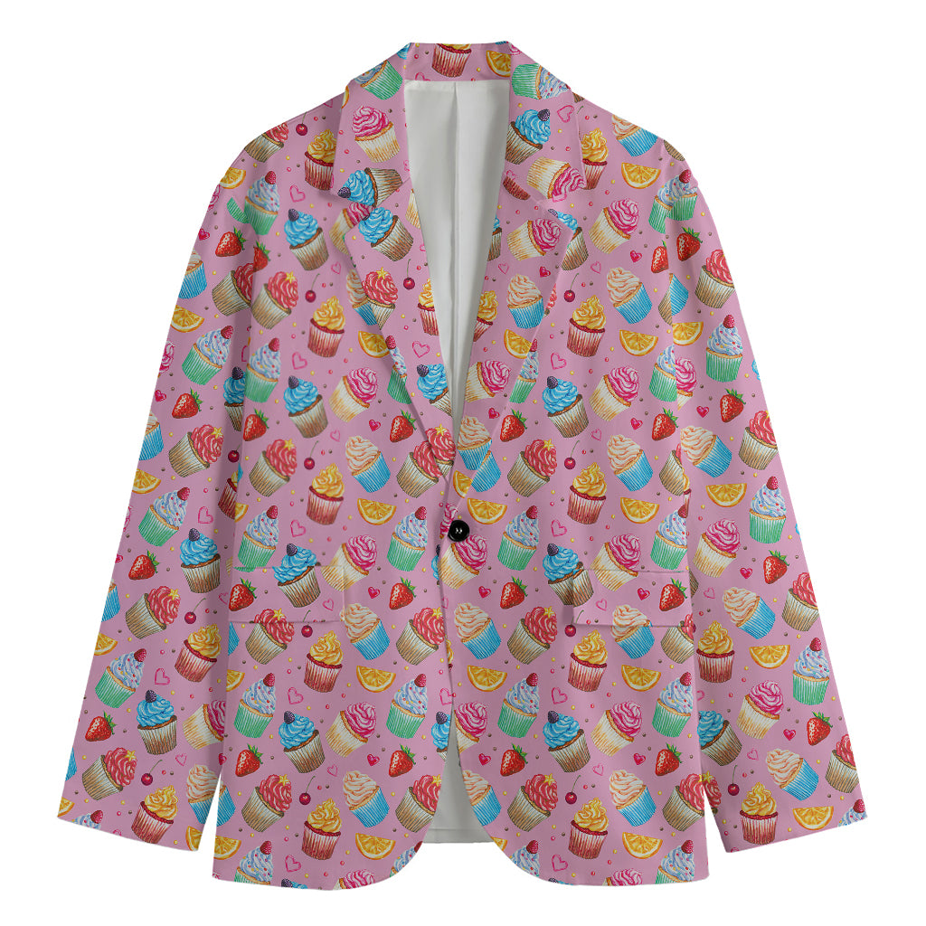 Watercolor Cupcake Pattern Print Men's Blazer