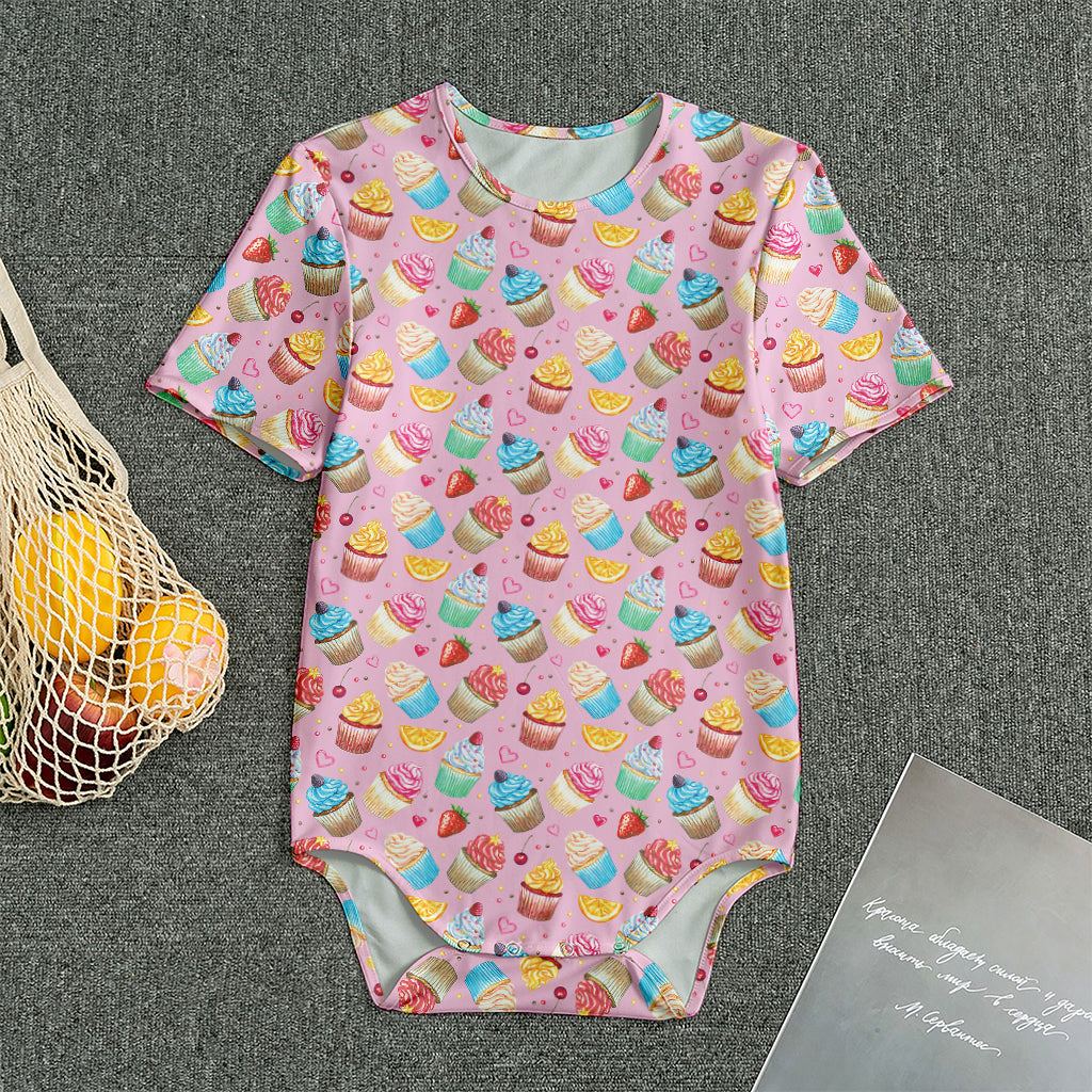 Watercolor Cupcake Pattern Print Men's Bodysuit