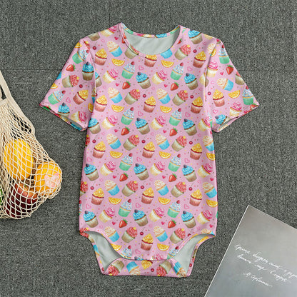 Watercolor Cupcake Pattern Print Men's Bodysuit