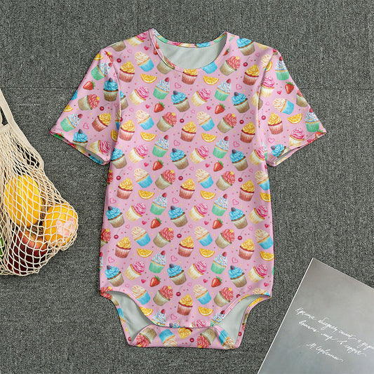 Watercolor Cupcake Pattern Print Men's Bodysuit