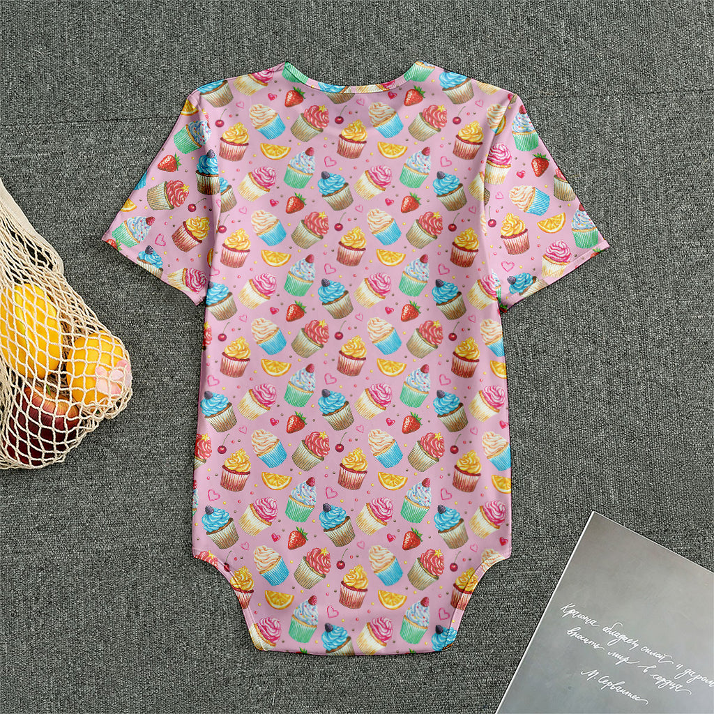 Watercolor Cupcake Pattern Print Men's Bodysuit