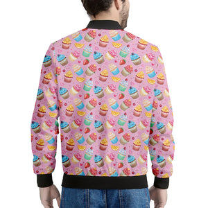 Watercolor Cupcake Pattern Print Men's Bomber Jacket