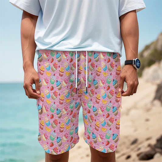 Watercolor Cupcake Pattern Print Men's Cargo Shorts