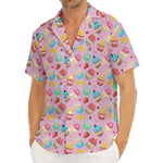 Watercolor Cupcake Pattern Print Men's Deep V-Neck Shirt
