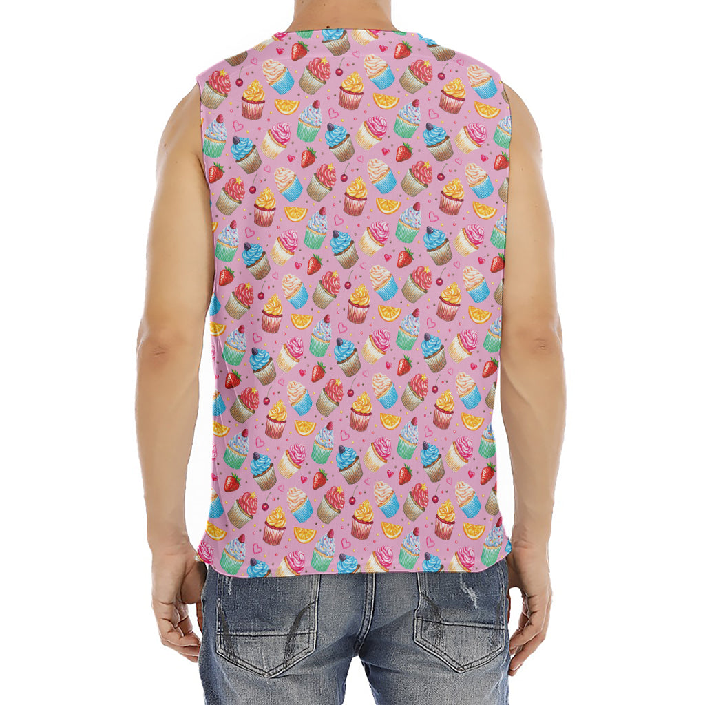 Watercolor Cupcake Pattern Print Men's Fitness Tank Top