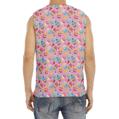 Watercolor Cupcake Pattern Print Men's Fitness Tank Top