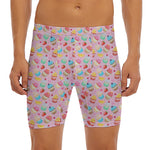 Watercolor Cupcake Pattern Print Men's Long Boxer Briefs