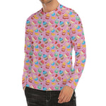 Watercolor Cupcake Pattern Print Men's Long Sleeve Rash Guard