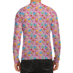 Watercolor Cupcake Pattern Print Men's Long Sleeve Rash Guard
