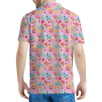 Watercolor Cupcake Pattern Print Men's Polo Shirt