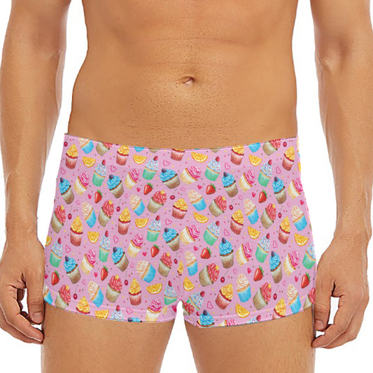 Watercolor Cupcake Pattern Print Men's Short Boxer Briefs