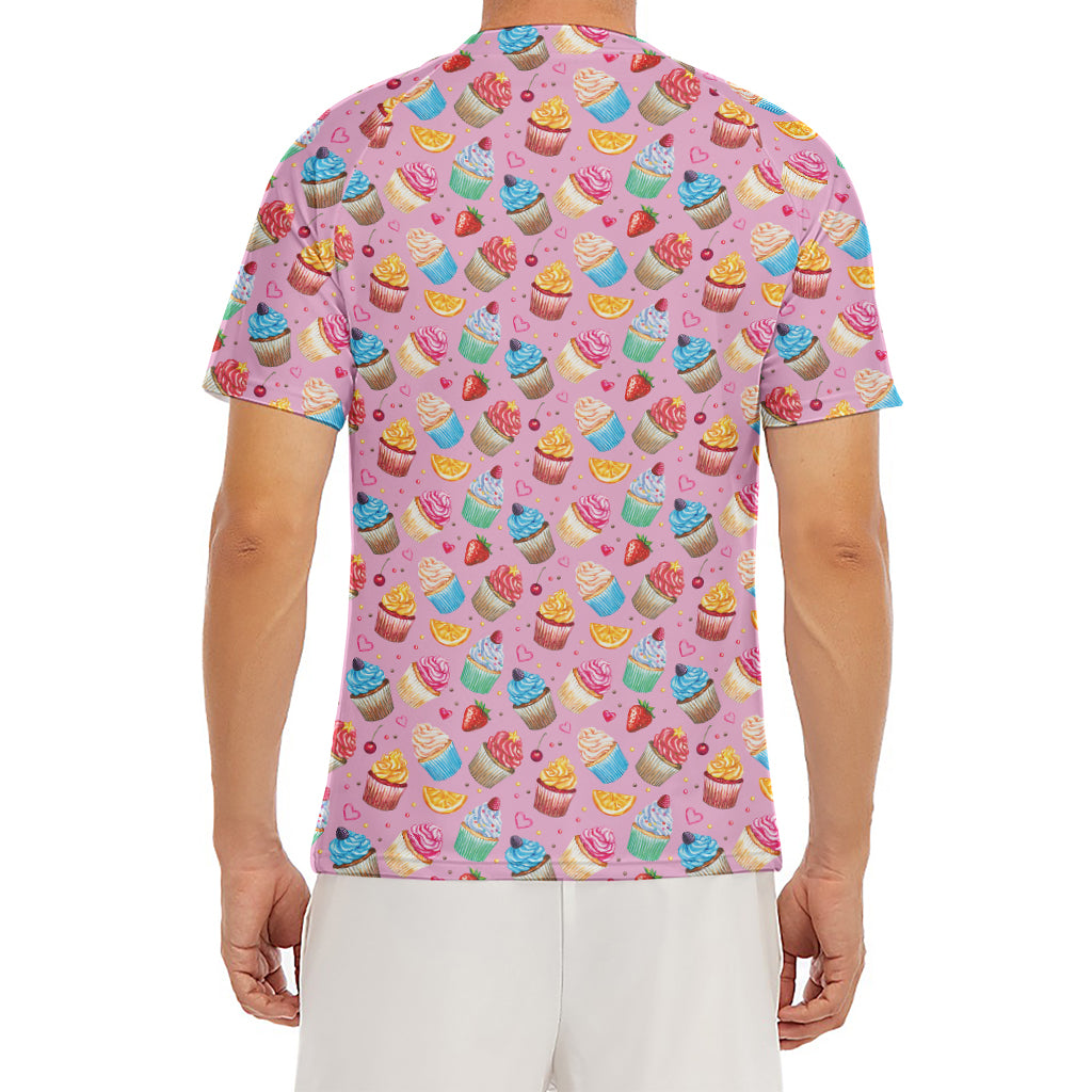 Watercolor Cupcake Pattern Print Men's Short Sleeve Rash Guard