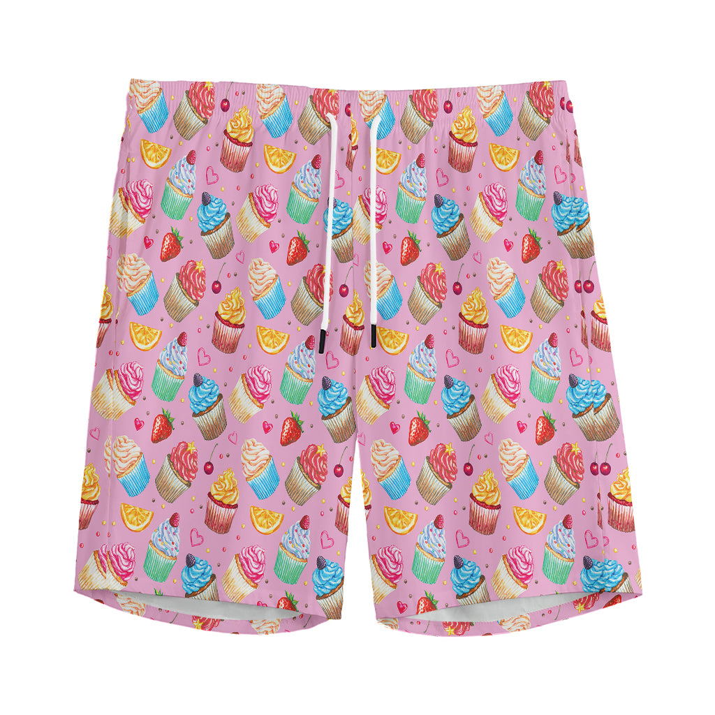 Watercolor Cupcake Pattern Print Men's Sports Shorts