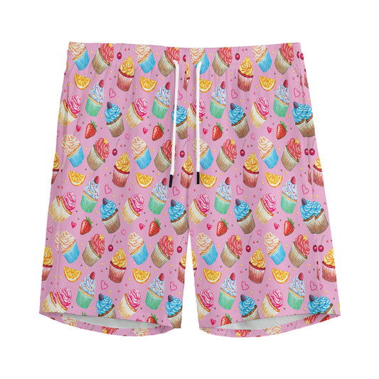 Watercolor Cupcake Pattern Print Men's Sports Shorts