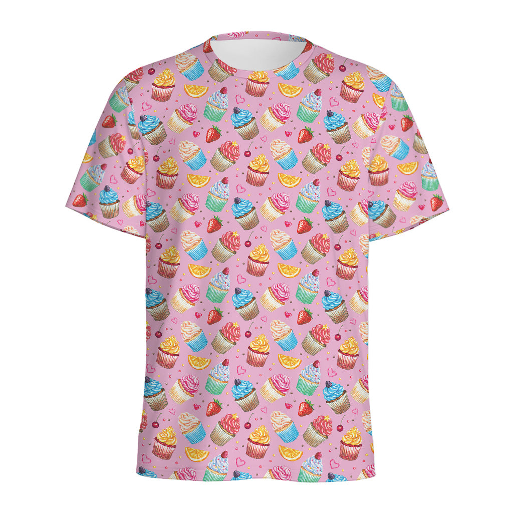 Watercolor Cupcake Pattern Print Men's Sports T-Shirt