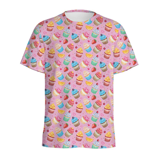 Watercolor Cupcake Pattern Print Men's Sports T-Shirt
