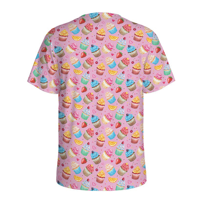 Watercolor Cupcake Pattern Print Men's Sports T-Shirt