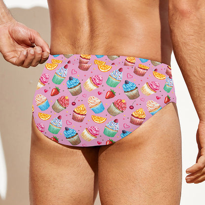 Watercolor Cupcake Pattern Print Men's Swim Briefs