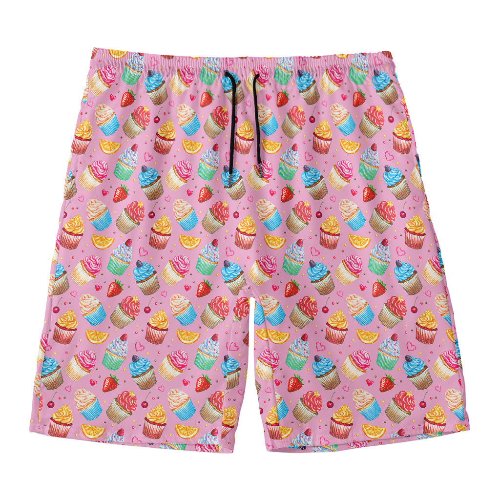 Watercolor Cupcake Pattern Print Men's Swim Trunks
