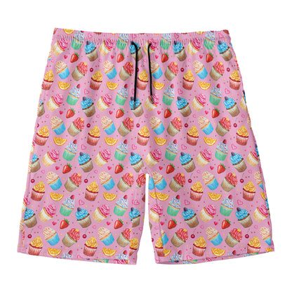 Watercolor Cupcake Pattern Print Men's Swim Trunks