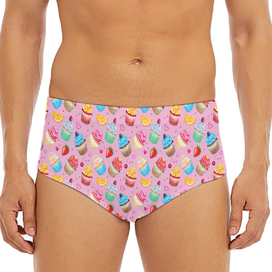 Watercolor Cupcake Pattern Print Men's Triangle Swim Briefs