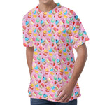 Watercolor Cupcake Pattern Print Men's Velvet T-Shirt