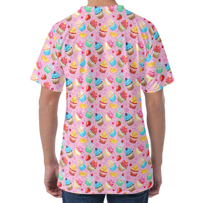 Watercolor Cupcake Pattern Print Men's Velvet T-Shirt