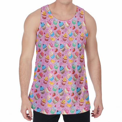 Watercolor Cupcake Pattern Print Men's Velvet Tank Top
