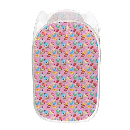 Watercolor Cupcake Pattern Print Mesh Laundry Hamper