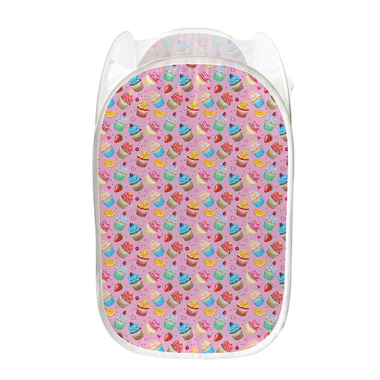 Watercolor Cupcake Pattern Print Mesh Laundry Hamper