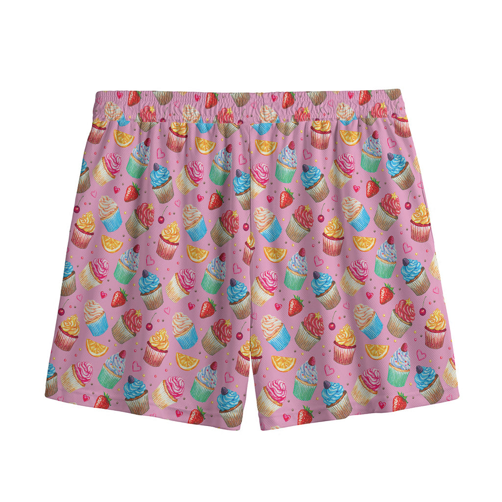 Watercolor Cupcake Pattern Print Mesh Shorts