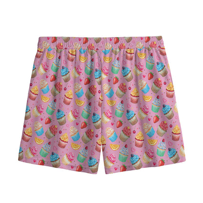 Watercolor Cupcake Pattern Print Mesh Shorts