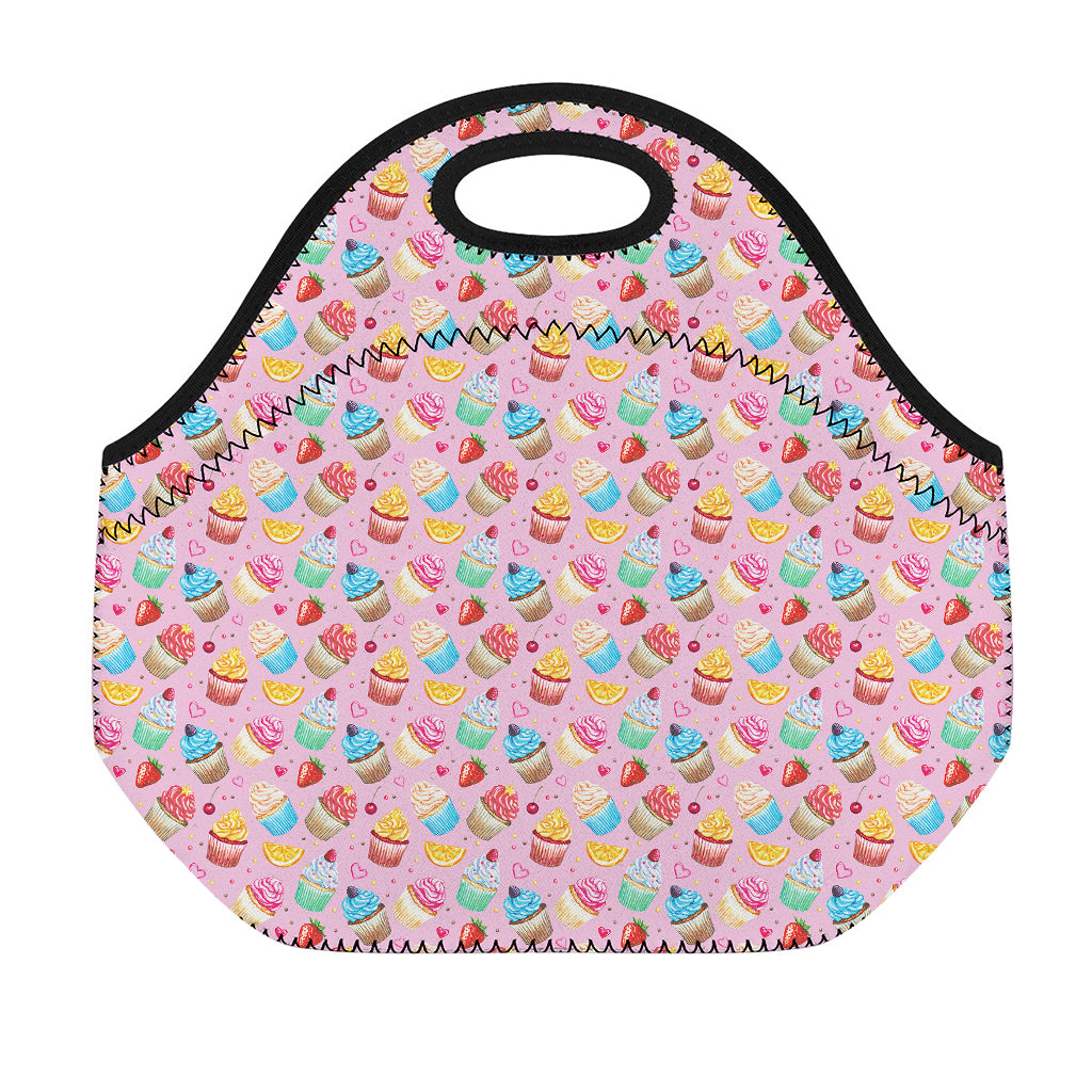 Watercolor Cupcake Pattern Print Neoprene Lunch Bag