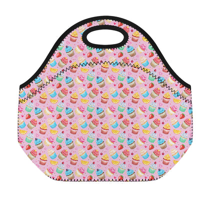 Watercolor Cupcake Pattern Print Neoprene Lunch Bag