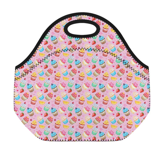 Watercolor Cupcake Pattern Print Neoprene Lunch Bag