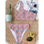 Watercolor Cupcake Pattern Print One Shoulder Bikini Top