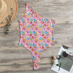 Watercolor Cupcake Pattern Print One Shoulder Bodysuit